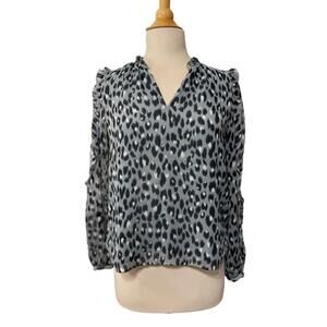 Women's LOFT Blue Leopard Ruffle Sleeve Blouse Size XS